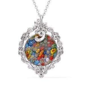 Multi Color Murano Style and Austrian Crystal Pendant Necklace 20 inches